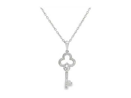 18K White Gold Key Pendant Necklace with Natural Diamonds